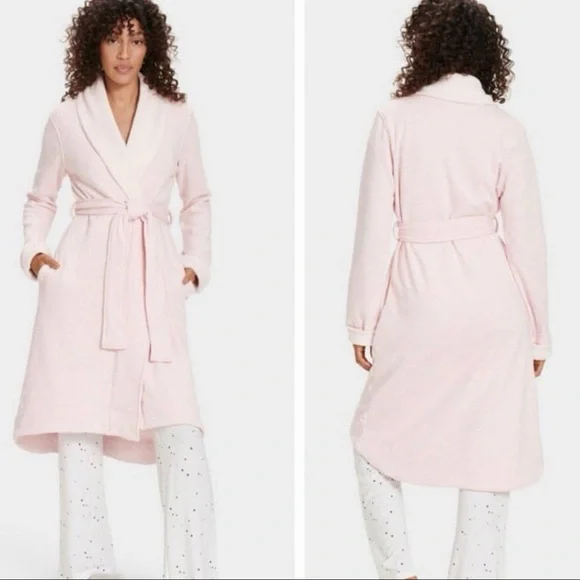 UGG Duffield Light Pink Belted Robe Housecoat Womens Medium Pockets Cotton - Picture 3 of 12